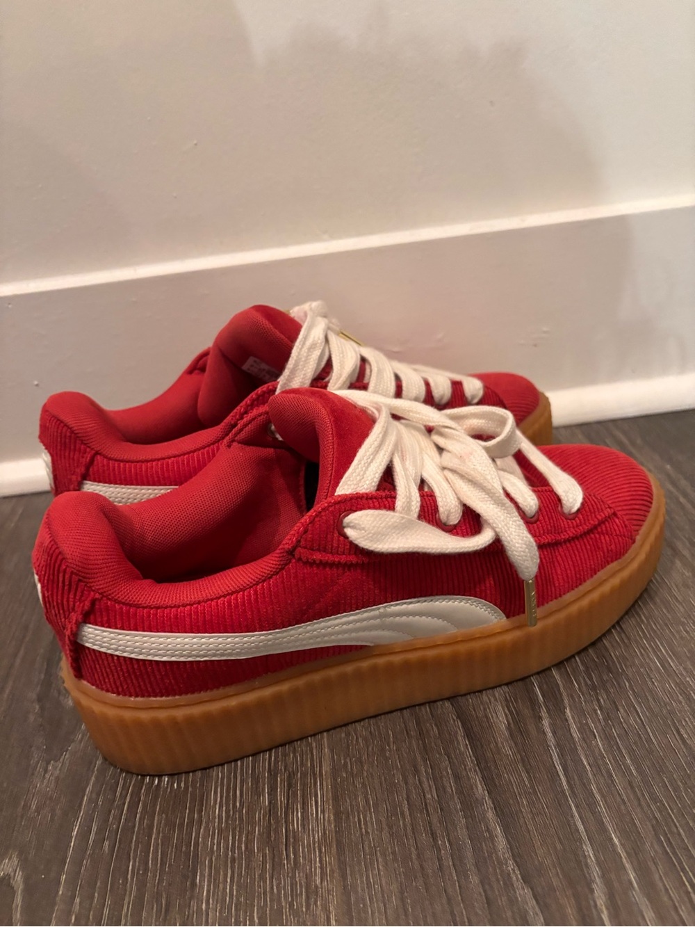 Red Low-Top Platform Sneaker with White Accent